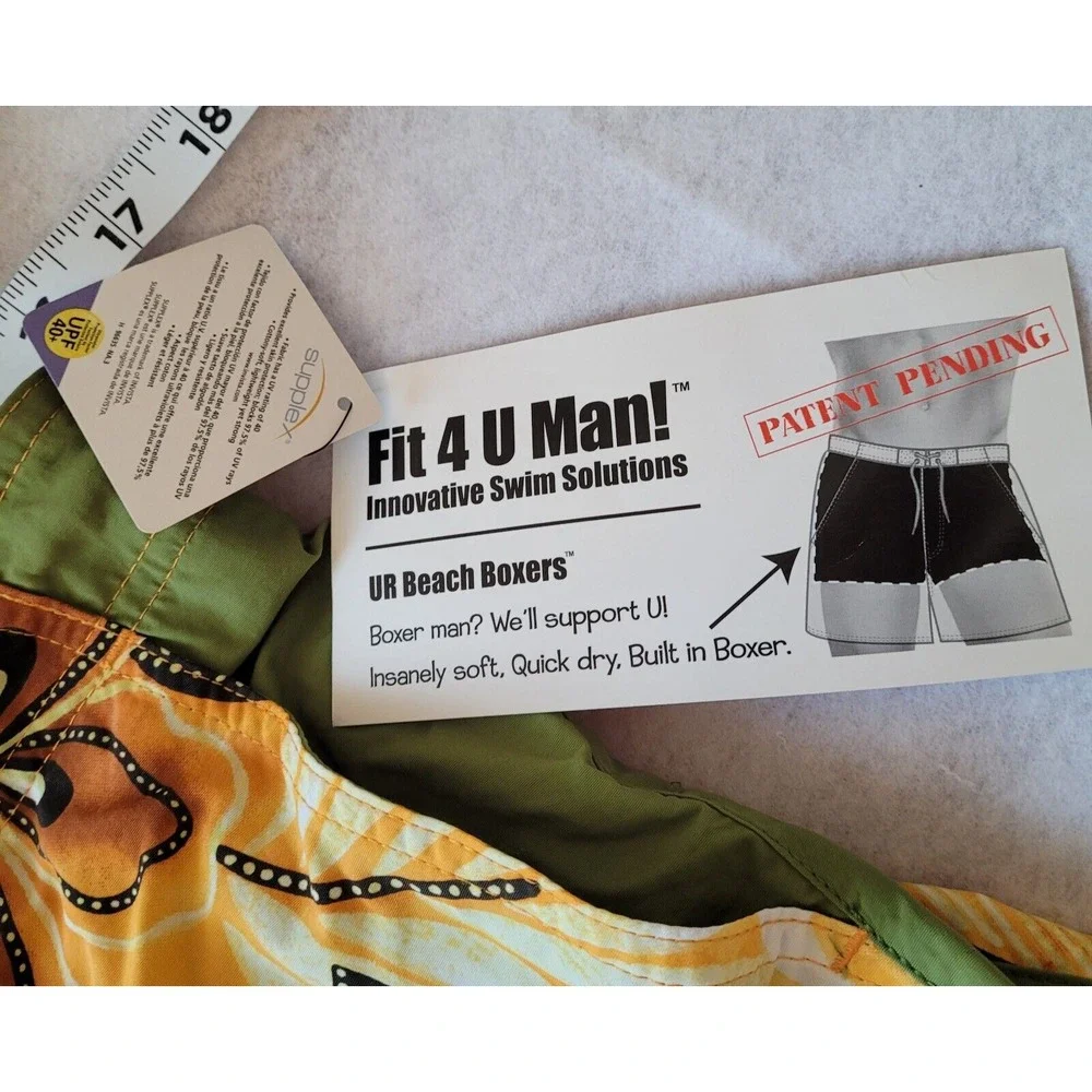Fit 4 U Man! UR Beach Boxers Mens Medium Orange Floral Hibiscus Swim Trunks NWT
